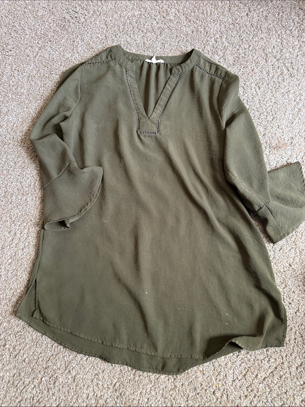 Maurices Olive Green V-Neck Tunic with Bell Sleeves